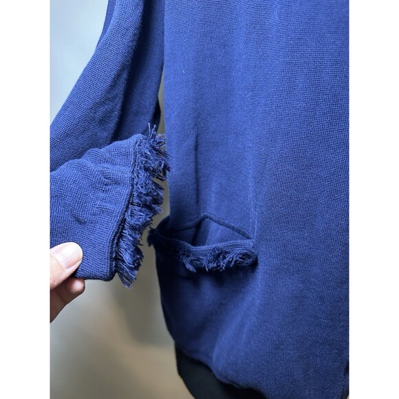 J. McLaughlin Navy Blue Fringe Pockets Open Front Cardigan Women's MEDIUM - Picture 6 of 13